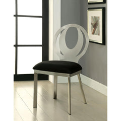 Contemporary Style Silver Metal Frame 2pc Dining Chairs Black Microfiber Seat Cushion Dining Room Oval Back Design Chair