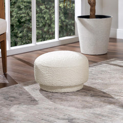 Tale 15" Mushroom Footstool Ottoman, Ivory White Boucle