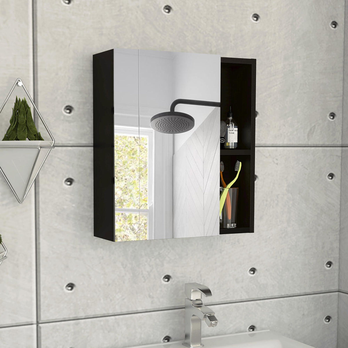 Chronicle Medicine Cabinet With Mirror, Five Internal Shelves, Single Door -Black