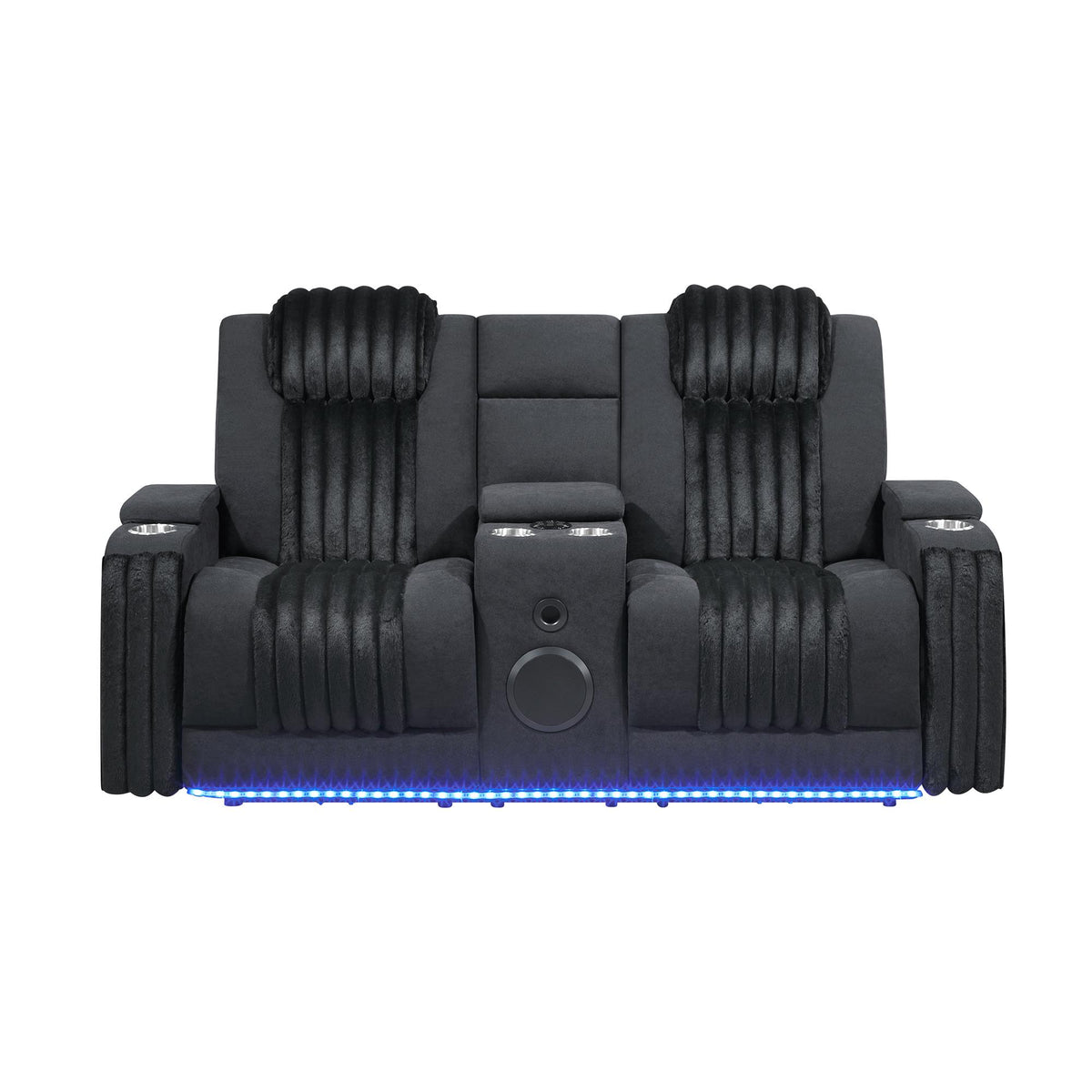 Epic Black Power Reclining loveseat with Power Headrest, LED and Bluetooth Speaker