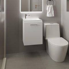 Crest Floating, Wide One-Door Cabinet Vanity, With Resin Sink And One Shelf, Bathroom Storage, White
