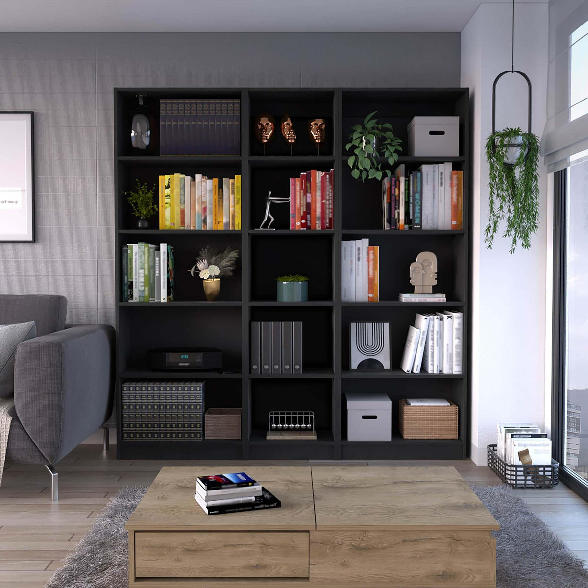 Wenge 3 Piece Living Room Set with 3 Bookcases