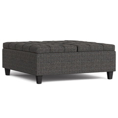 Aeneas 40 inch Wide Large Square Coffee Table Storage Ottoman in Ebony Polyester Tweed