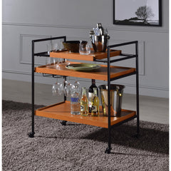 Aphrodite Honey Oak & Black Finish Serving Cart
