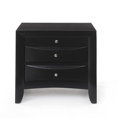 1pc Black Finish Nightstand with Two Storage Drawers and Pull Out Tray Wooden Bedroom Furniture