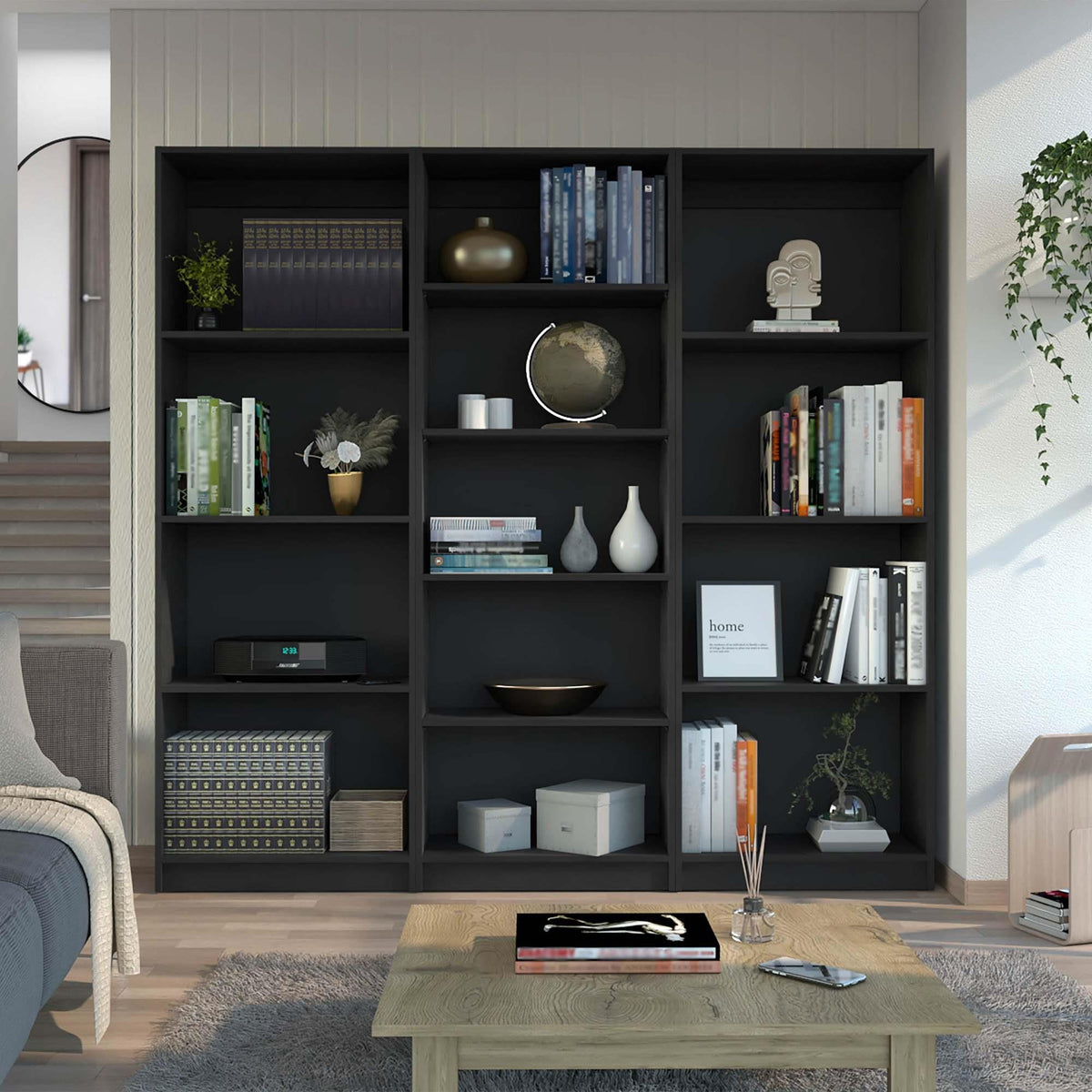 Wenge 3 Piece Living Room Set with 3 Bookcases