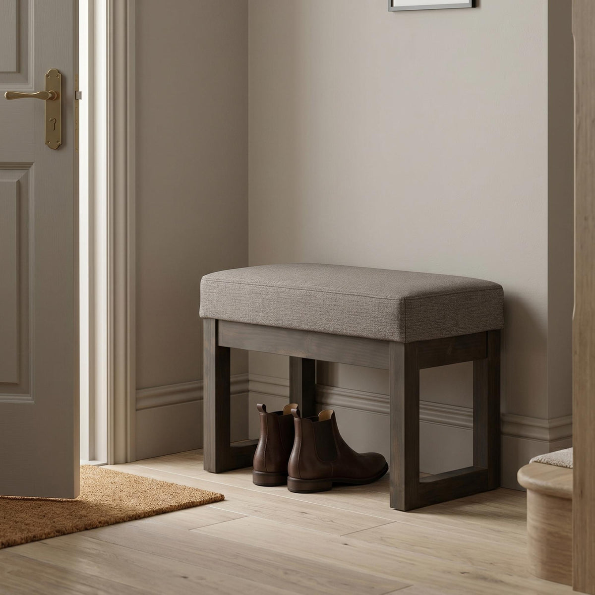 Eden 27 inch Wide Solid Wood Footstool Small Ottoman Bench in Platinum