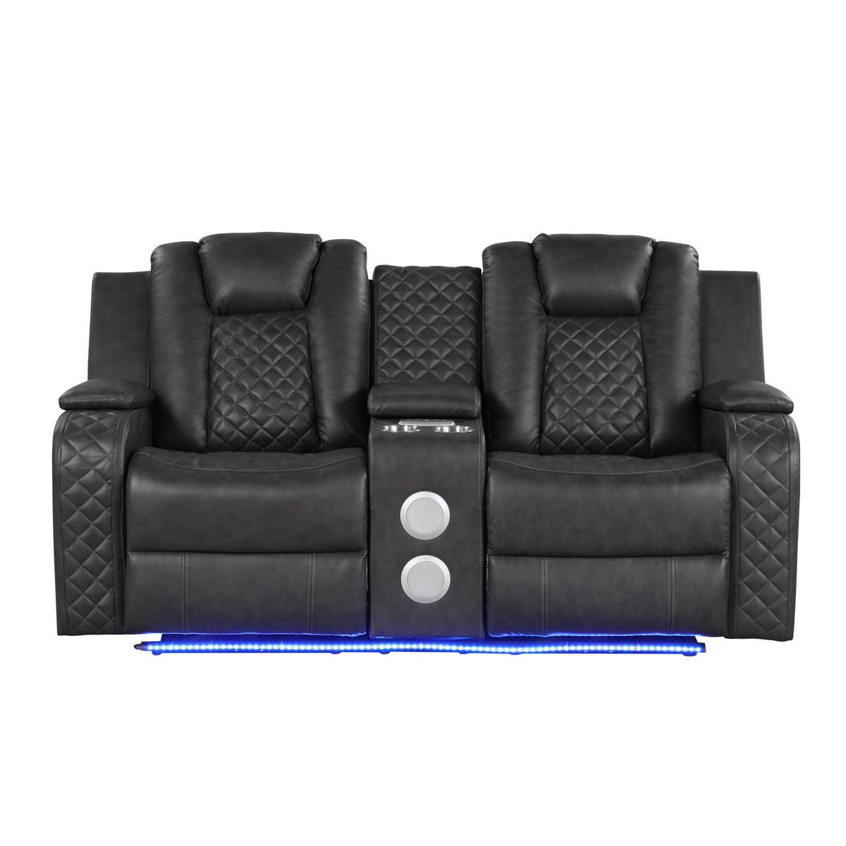WALTZ LED & Power Reclining Loveseat Made With Faux Leather in Black