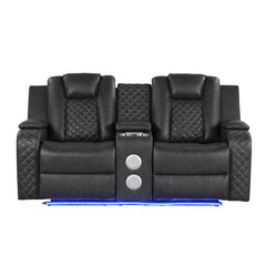 WALTZ LED & Power Reclining Loveseat Made With Faux Leather in Black