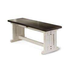 Helen Side Dining Bench, Plank Seat, Off White and Brown Wood 48 Inch