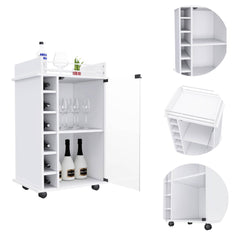 Waltz Bar Cart,Two Shelves, Six Built-in Wine Rack, Four Casters -White