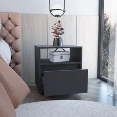 Aria Nightstand , End Table, Side Table Casters, Single Drawer-Black