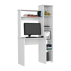 Desk, Five Shelves, Two Superior Shelves, White