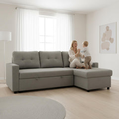 Convertible L-Shaped Sectional Sleeper Sofa Bed, Stylish Apartment Furniture, Saving Pull Out Couch for Small Spaces and Living Rooms, Grey