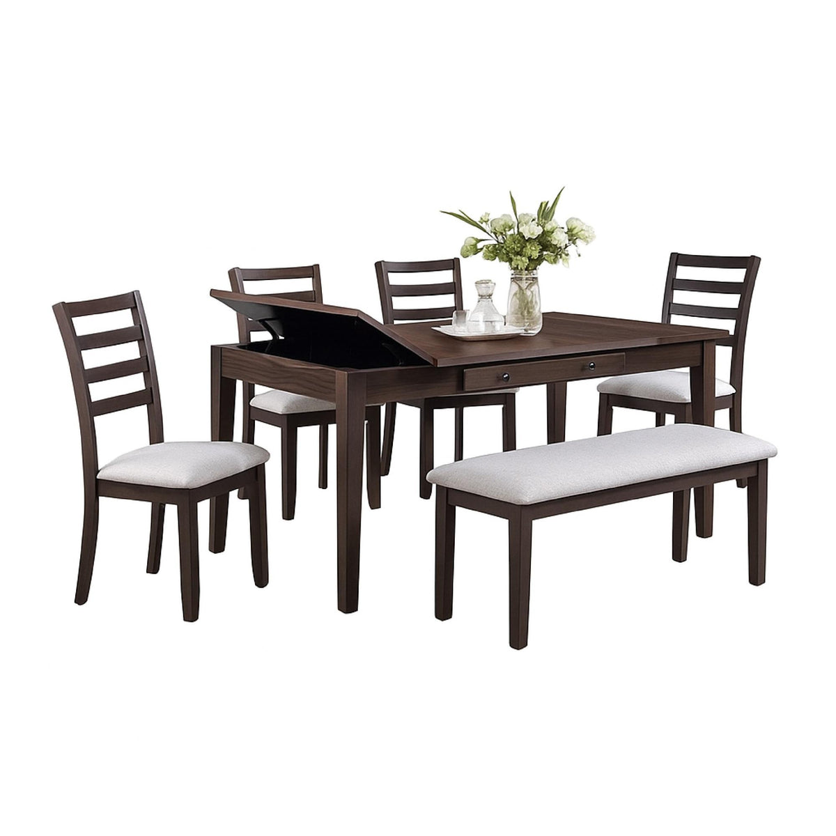 Mercury Side Dining Chair Set of 2, Brown Wood Ladder Backrest, Off White Seats