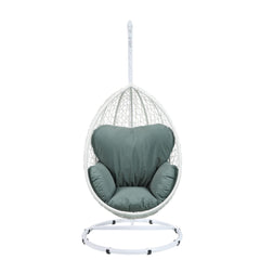 Camelot Green Fabric & White Wicker Hanging Chair
