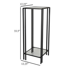 Fable Plant Stand Table, Black Metal, Square Mirrored Top, 34 Inch
