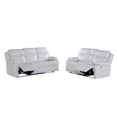 Museum White 2PC Reclining Sofa and Loveseat with LED Lights and Speaker