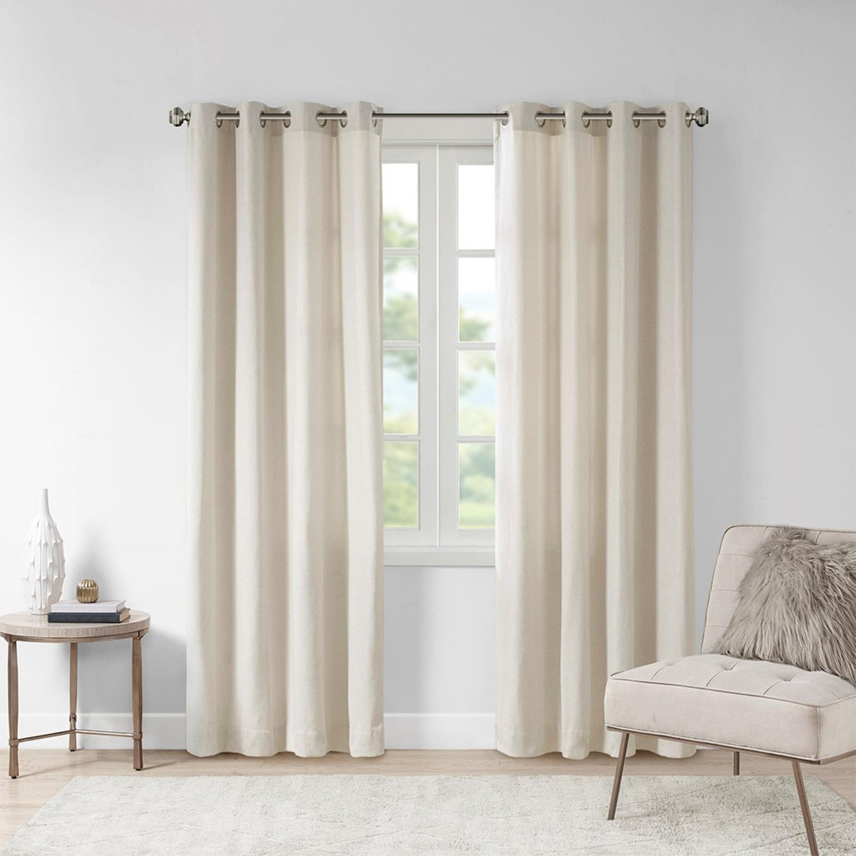 Cassandra Rod Pocket and Back Tab Curtain Panel with Fleece Lining Natural 50x84"