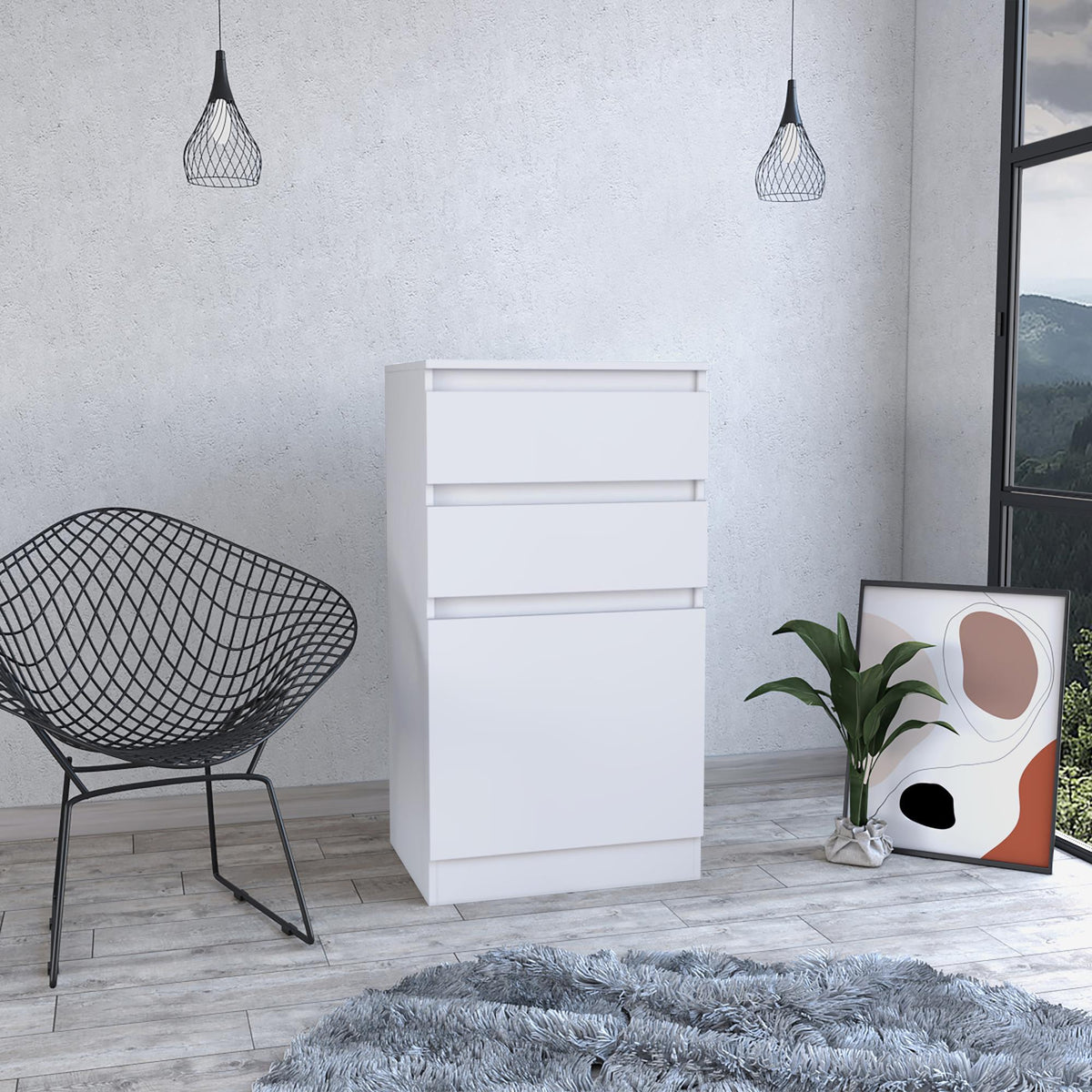 Hestia Dresser With Jewelry Box, Single Door Cabinet, Mirror, Two Drawers -White