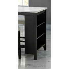Dining Room Transitional 3pc Dining Set Gloss Table Top w Storage Shelves Side 2x Stools Black Ivory White