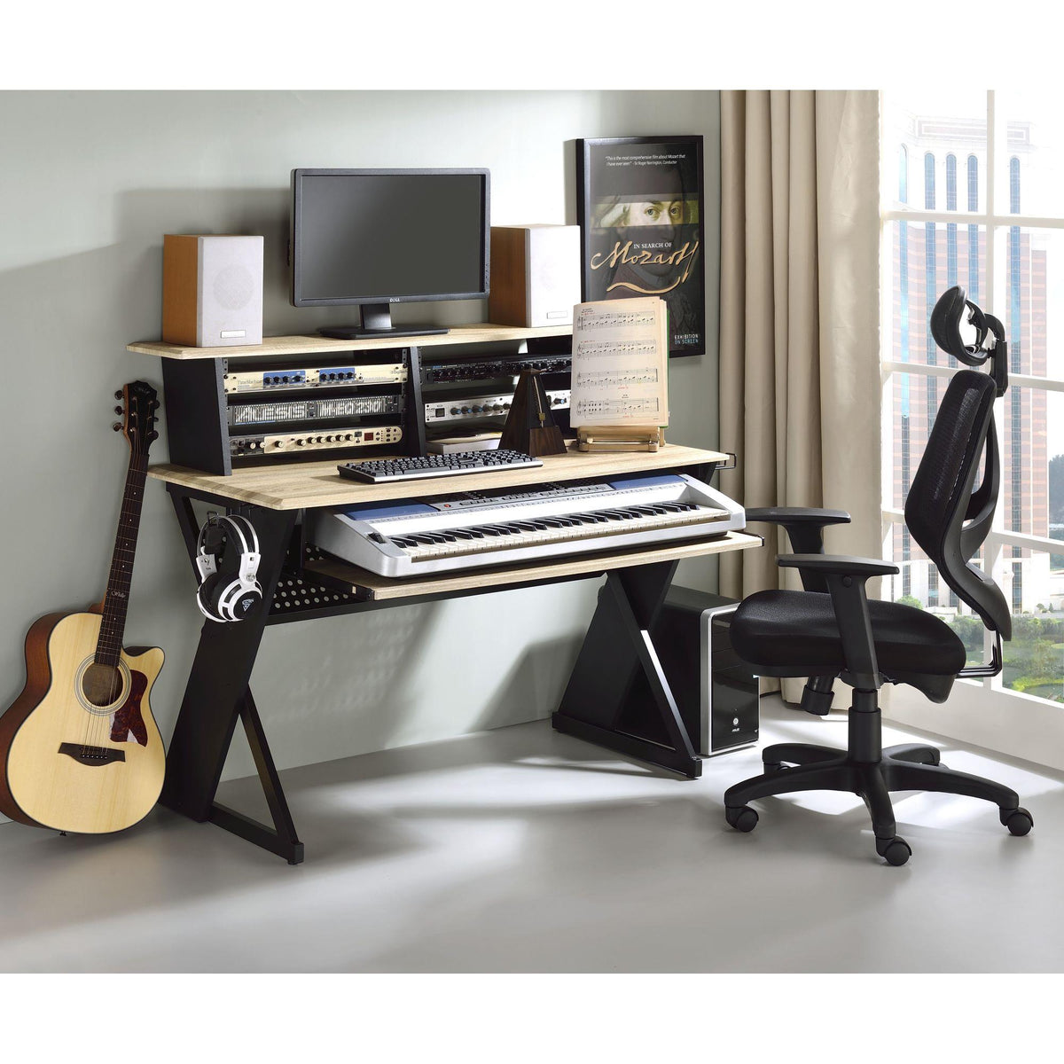 Poseidon Natural Oak Finish Music Recording Studio Desk
