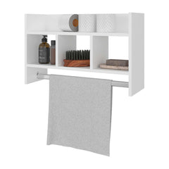 White Bath Shelf with Towel Bar, Open Shelf, and Storage Space