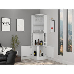 Story Corner Bar Cabinet, Two External Shelves White