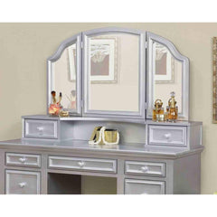 Transitional Style  1pc Vanity w/ Stool Set Knob Handles Storage Drawers 3-Sidded Mirror Silver Finish Bedroom Furniture