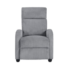 Modern Push Back Recliner Chair Dark Gray Soft Corduroy Upholstery Comfort Solid Wood Living Room Furniture 1pc