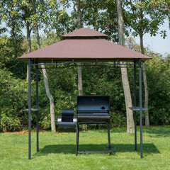 8' x 5' Grill Gazebo with Double Roof, Outdoor BBQ Canopy Gazebo with 2 Side Shelves for Patio Yard Garden Coffee