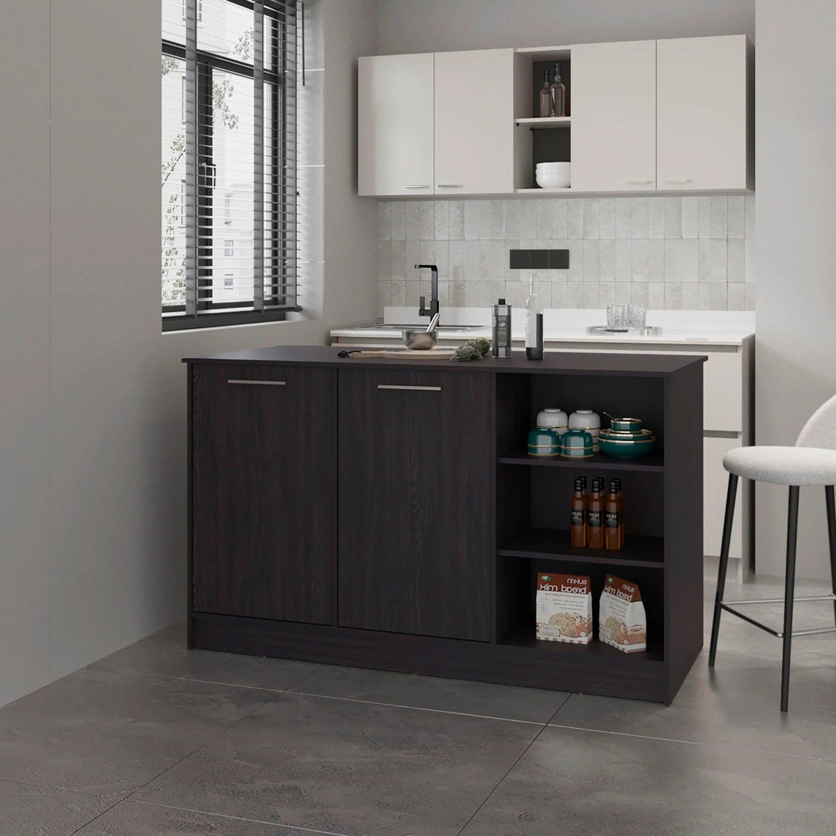 Meteor Kitchen Island with 2-Door and Open Storage