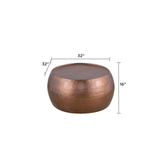 JOURNAL Modern Contemporary Round Aluminum material 32" Coffee Table, Farmhouse Table with Glossy Hand Hammered Design Antique Copper