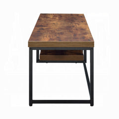 Industrial Style TV Stand Black Metal Frame Living Room Furniture 1pc Wooden Top Weathered Oak Finish Shelf