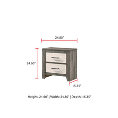 1pc Nightstand Two-tone Finish Convenient Bedside Storage Two Drawers Metal Pull Handle Gray Beige