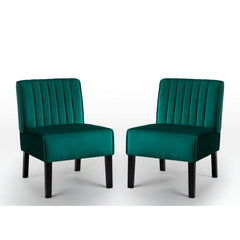 Venus Mid Century Modern Accent Chairs Set of 2 with Minimalist Design, Elegant Velvet Upholstery and Solid Wood Legs, Ideal for Living Room or Bedroom, Green
