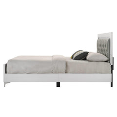 Contemporary White Finish Queen Size Platform Bed w LED Light Headboard Gray PU Upholstered Wooden Bedroom Furniture 1pc