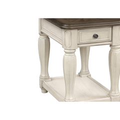 Antique White and Brown Chairside Table w/ Storage