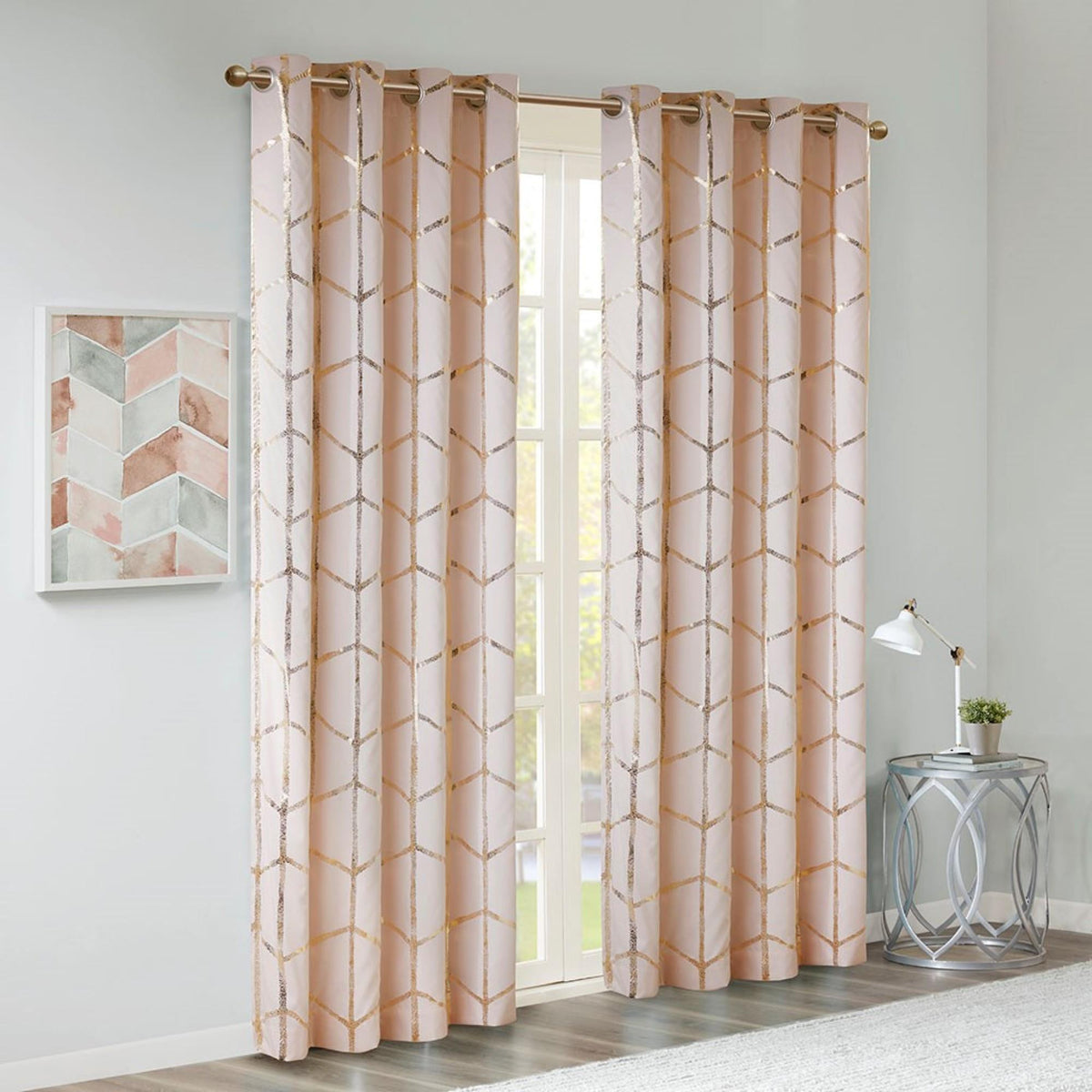 Nova Blackout Metallic Print Grommet Top Curtain Panel(Only 1 Pc Panel)