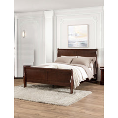 Dark Cherry Sleigh Design 1pc Full Size Bed Bedroom Furniture Louis Phillipe Bed Bracket Feet Wooden