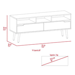 Tv Stand for TV´s up 52" Bull, Three Open Shelves, Two Flexible Drawers, Dark Walnut Finish