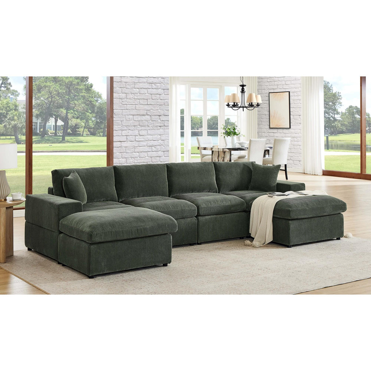 Corduroy Upholstered Symmetrical Modular Sectional