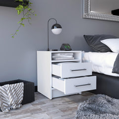 Hephaestus Nightstand , End Table, Side Table Superior Top, Two Drawers -White