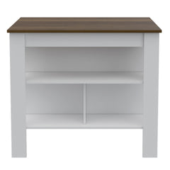 Astyanax Kitchen Island, Four Legs, Three Shelves -White / Walnut