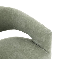 Contemporary Style 1pc Arm Chair With Caster Barrel Back Design Neutral Textured Fabric Green Finish Primary Living Room