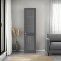Home Double Glass Door Bookcase Cabinet with 5 Interior Shelves for Linen or Décor Storage