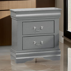 Crest Nightstand, 2 Drawers, Light Gray Solid Wood, Nickel Drop Handles