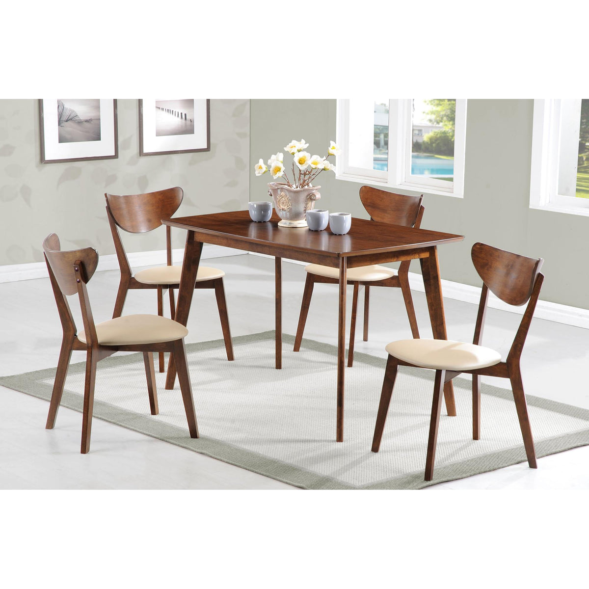 Poseidon Off-white and Chestnut 5-piece Dining Set