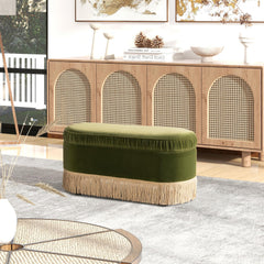 Tale 38" Oval Storage Bench Ottoman, Olive Green Performance Velvet