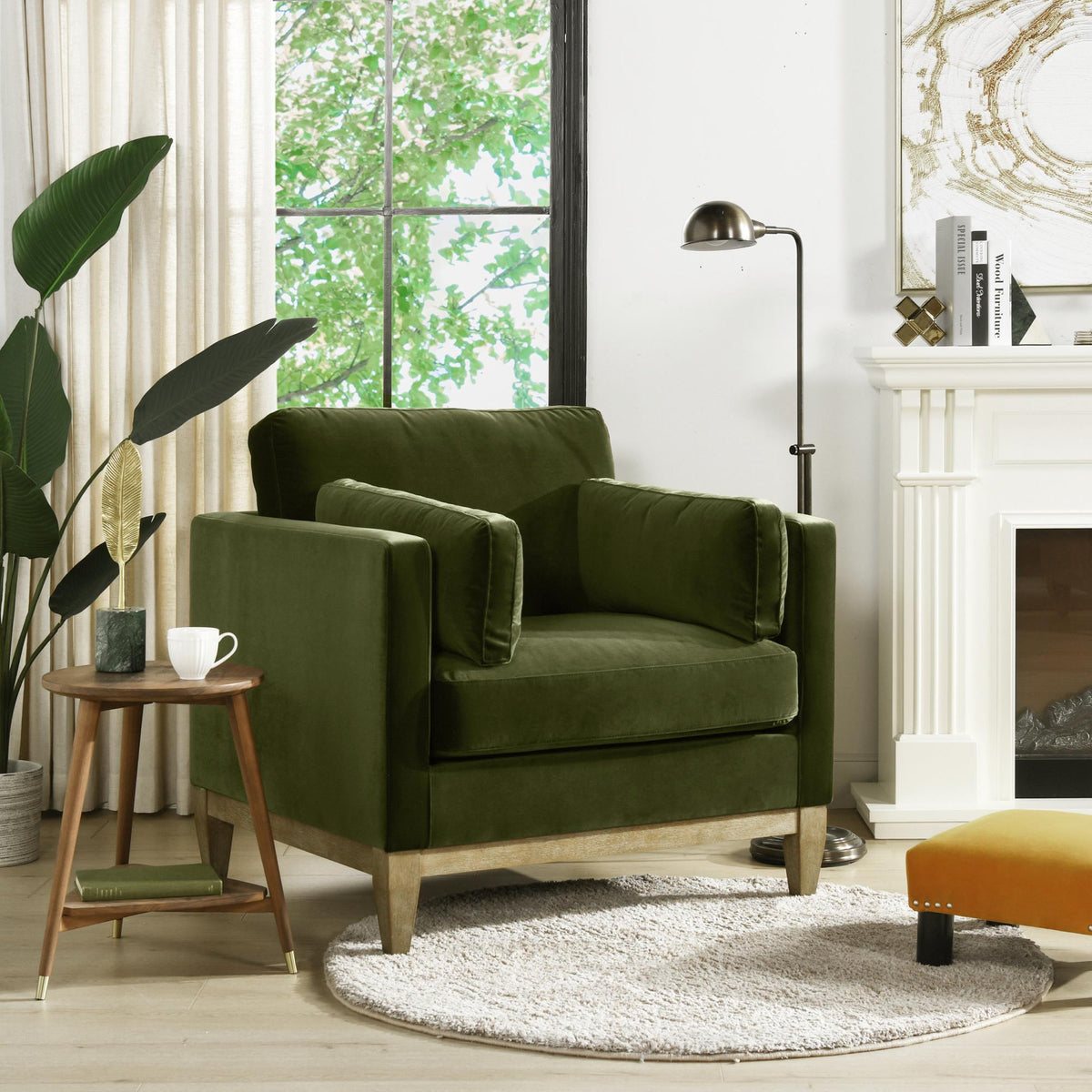 Revelation 36" Modern Farmhouse Arm Chair, Olive Green Performance Velvet